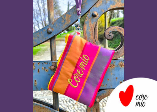 party bag in raso righe viola, fucsia e arancione